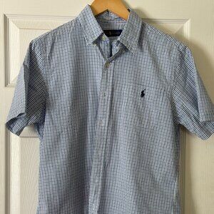 Ralph Lauren Men's Blue Plaid Short Sleeve Dress Shirt